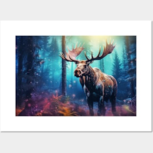 Moose Animal Wildlife Wilderness Colorful Realistic Illustration Posters and Art